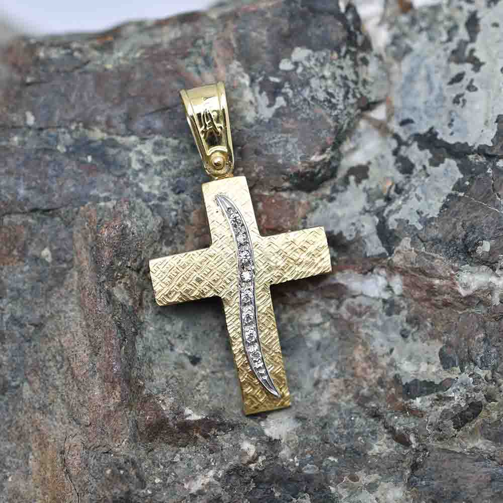 Χρυσός σταυρός Κ14 με ζιργκόν XT19